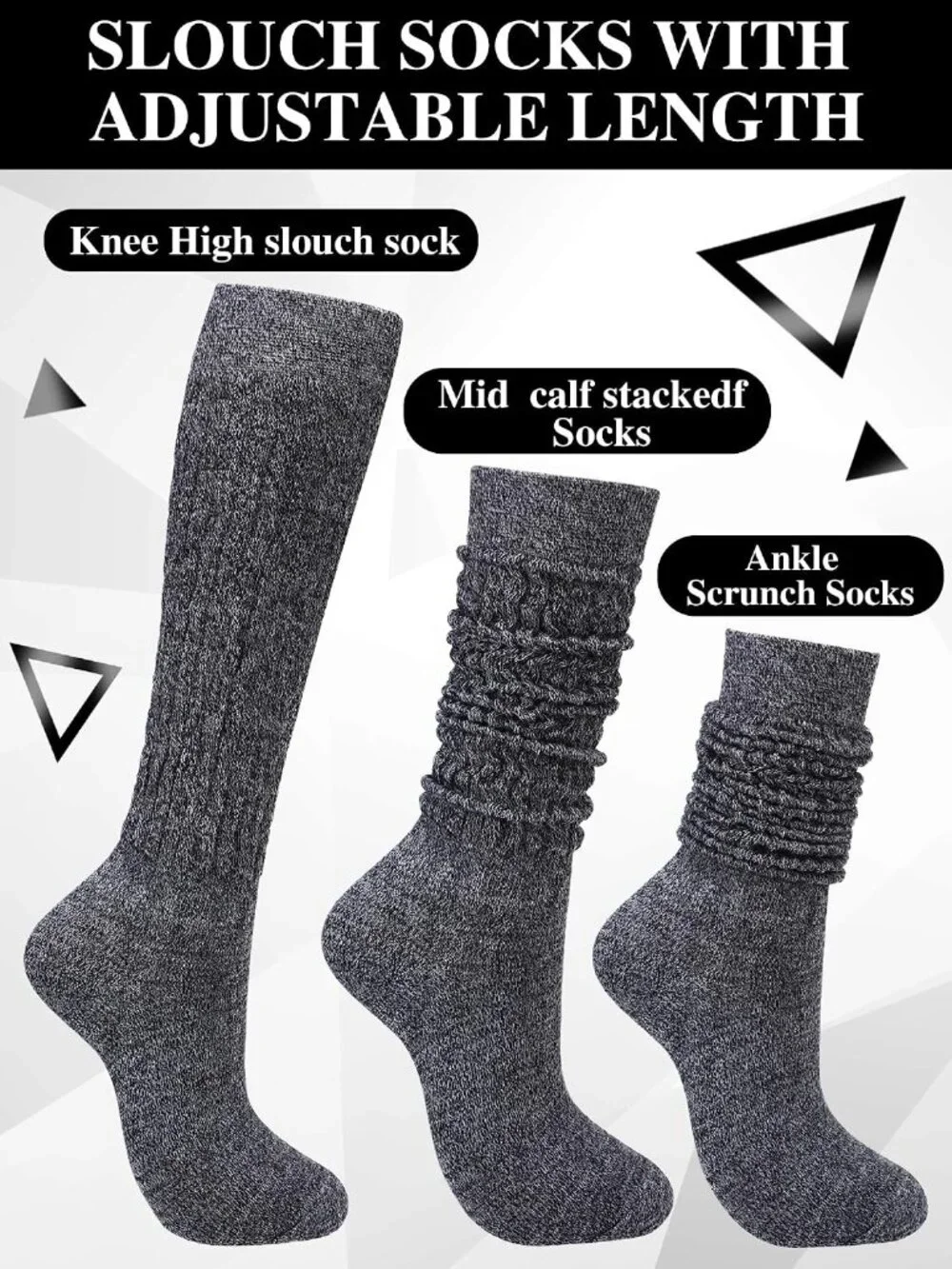 🧦Women's Brown Black 4 Pairs Neon Slouch Socks Scrunch Socks Athletic Slouchy